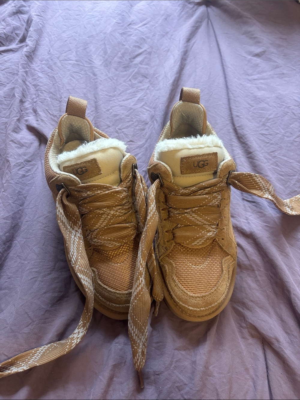 UGG Kids Tan/Beige Fleece-Lined Sneakers